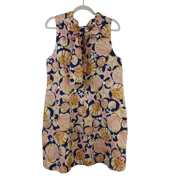 Tyler Boe SZ L Stella Seashells Mini Dress Sleeveless Ruffle Neck Back Tie - Picture 5 of 8